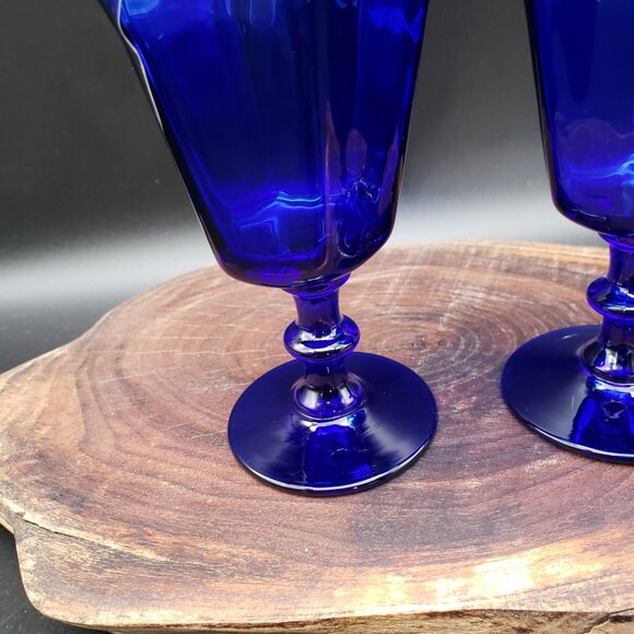 Bryce Antique Cobalt Blue Wine Glass 5" Set of 4 Paneled Blown Glass Vintage - Picture 3 of 5